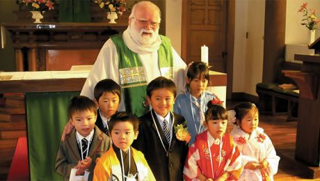 Fr. Barry and young parishioners